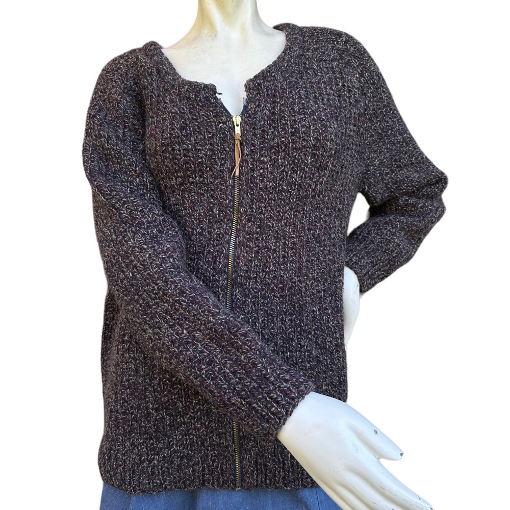 Vintage Unisex 1940s Purple, Grey & Navy Knit Talon Zipper Zip Up cardigan